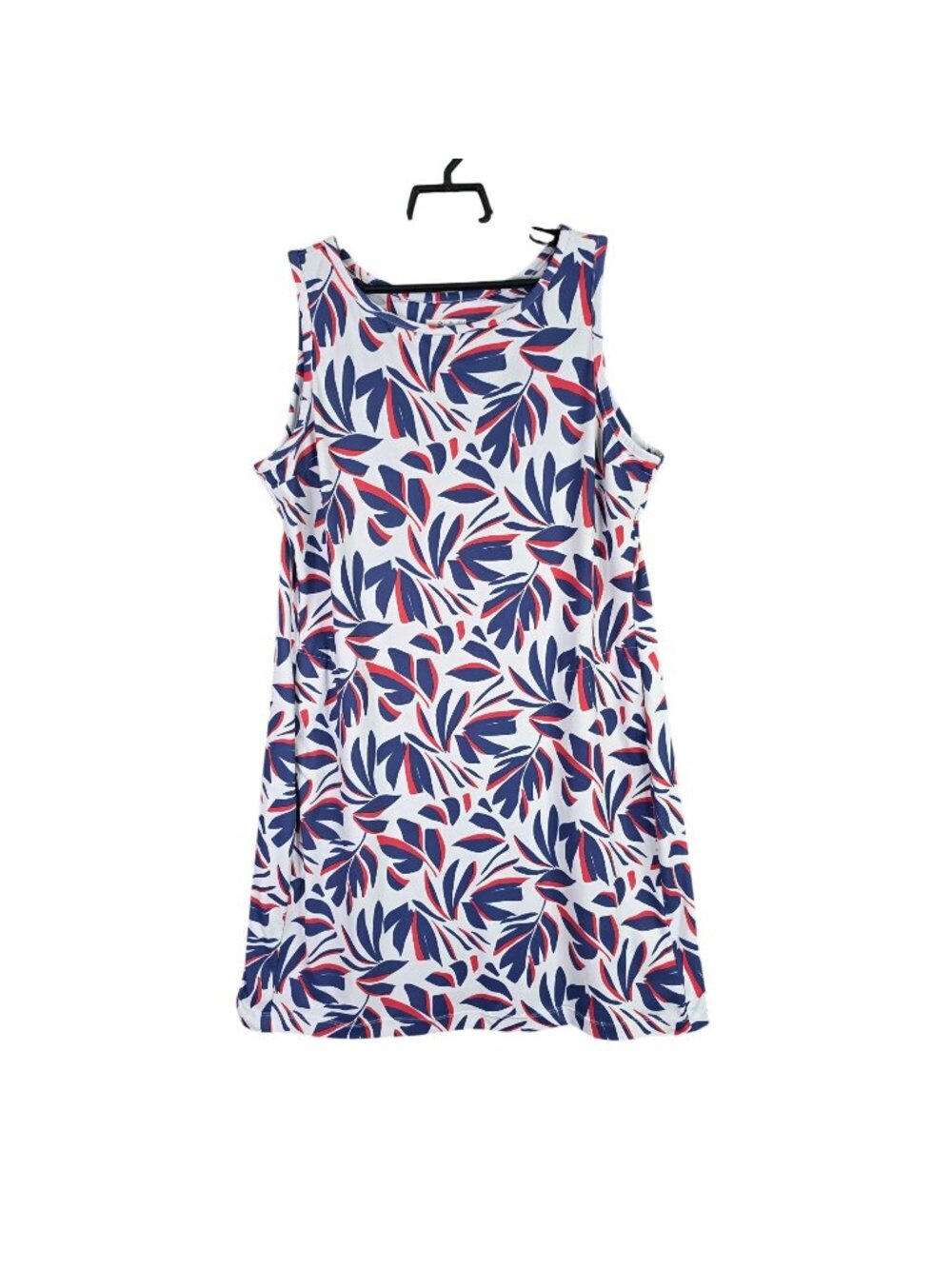 Womens Columbia Sleeveless Blue Red White Leaf Print Dress Polyester Blend XL